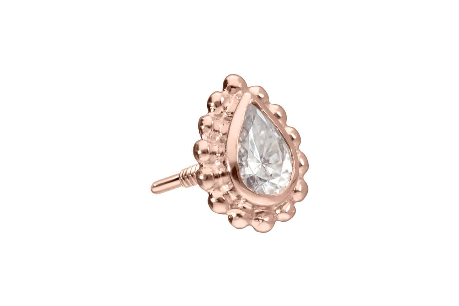 14 Karat Gold Schraubaufsatz mit Außengewinde MOISSANIT-TROPFEN + KUGELN von Piercingline